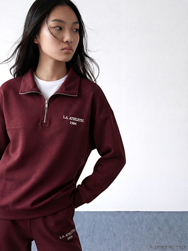 LCW Modest Nakışlı Soft Touch Oversize Kadın Sweatshirt Tunik