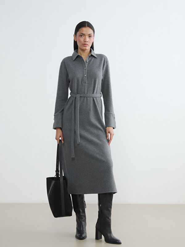 LCW EVERYDAY Polo Yaka Kuşaklı Elbise