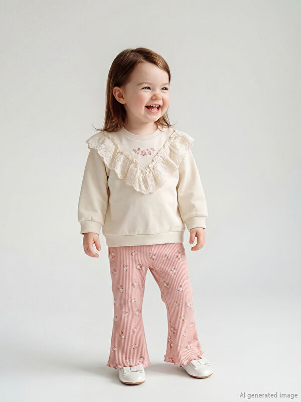 LCW baby Nakışlı Kız Bebek Sweatshirt ve Tayt