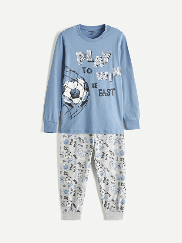 LCW Kids Bisiklet Yaka Baskılı Erkek Çocuk Pijama Takım
