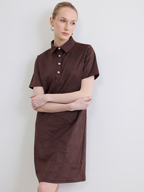 LCW EVERYDAY Polo Yaka Süet Görünümlü Mini Elbise