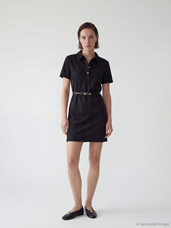 LCW EVERYDAY Polo Yaka Süet Görünümlü Mini Elbise