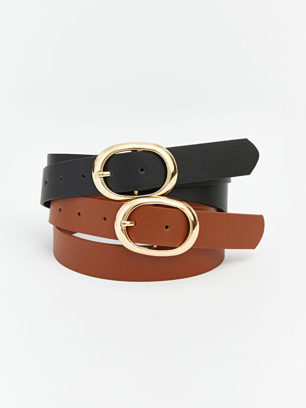 LCW ACCESSORIES Women's Faux Leather Belt Set of 2