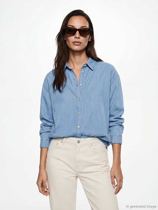 LCW ECO Gömlek Yaka Oversize Kadın Jean Tunik
