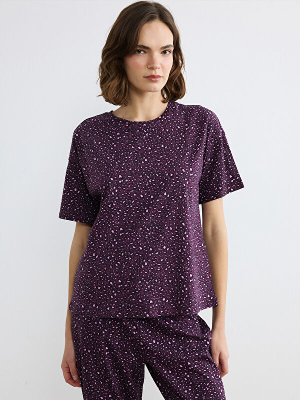 LCW DREAM Bisiklet Yaka Desenli Kadın Pijama Takım