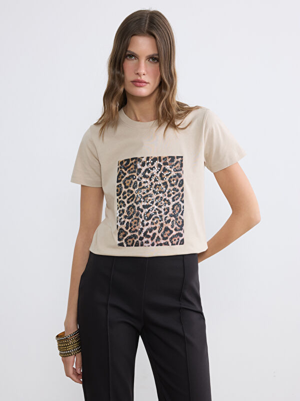 LCW EVERYDAY Crew Neck Sequined Women's T-Shirt