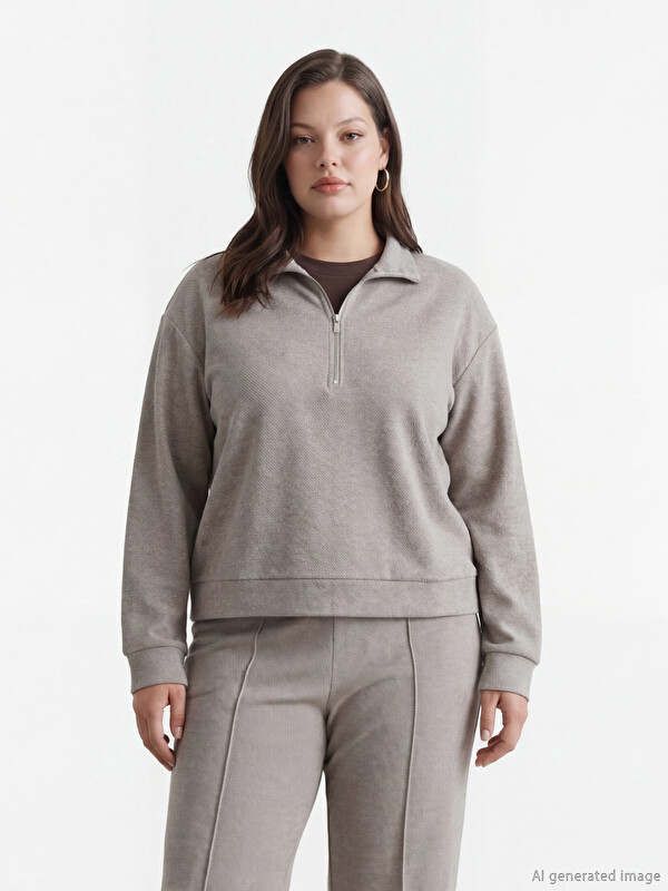 LCWAIKIKI Classic Dik Yaka Desenli Soft Touch Kadın Sweatshirt