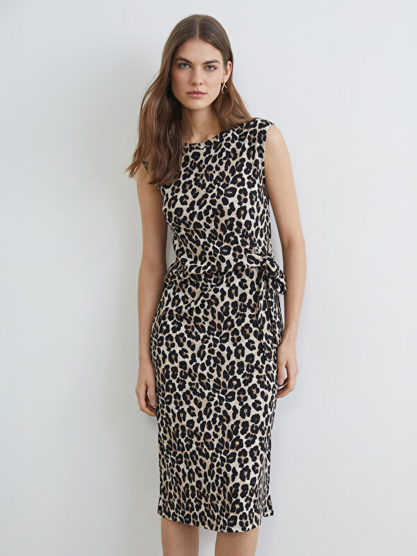 LCW STUDIO Leopar Desenli Midi Elbise