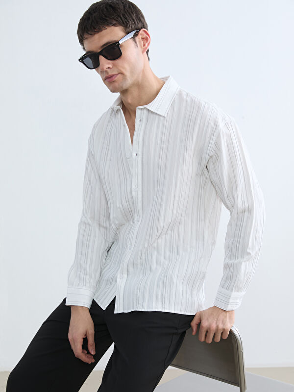 LCW Vision Regular Fit Çizgili Poplin Erkek Gömlek