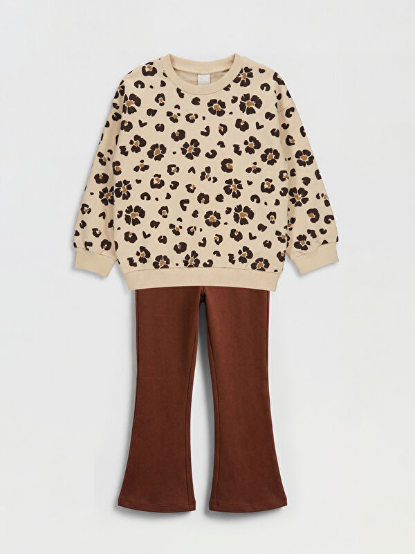 LCW Kids Leopard Print Girls' Sweatshirt and Leggings Pants