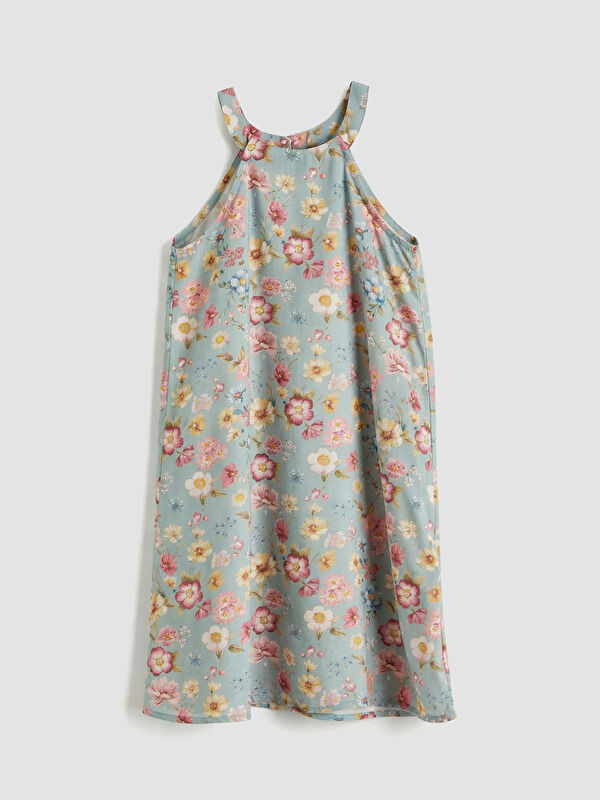 LC WAIKIKI Halter Yaka Çiçek Desenli Kız Çocuk Elbise