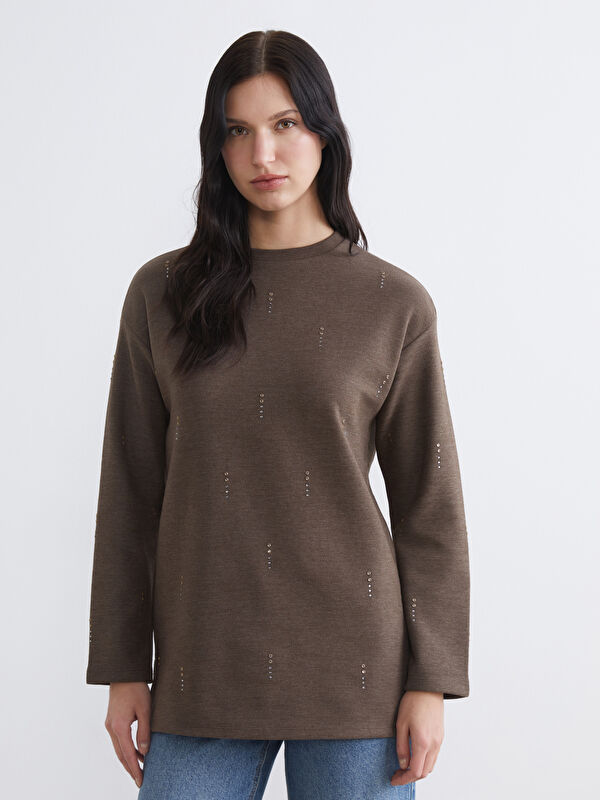 LCWAIKIKI Classic Soft Touch Taşlı Kadın Sweatshirt Tunik	