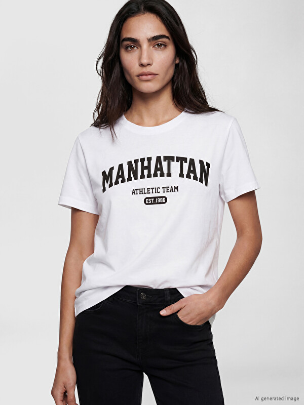 XSIDE Bisiklet Yaka Manhattan Baskılı Kadın Tişört