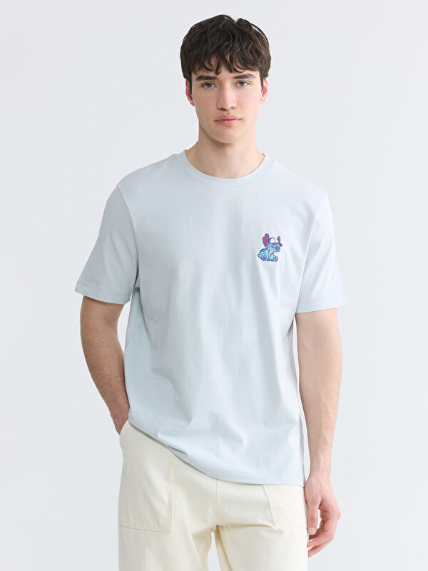 XSIDE Bisiklet Yaka Lilo & Stitch Nakışlı Erkek Tişört