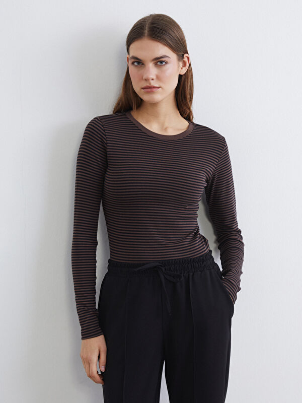 LCWAIKIKI Basic Bisiklet Yaka Çizgili Kadın Body