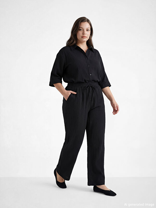 LCW Comfort Beli Lastikli Dokulu Kadın Pantolon
