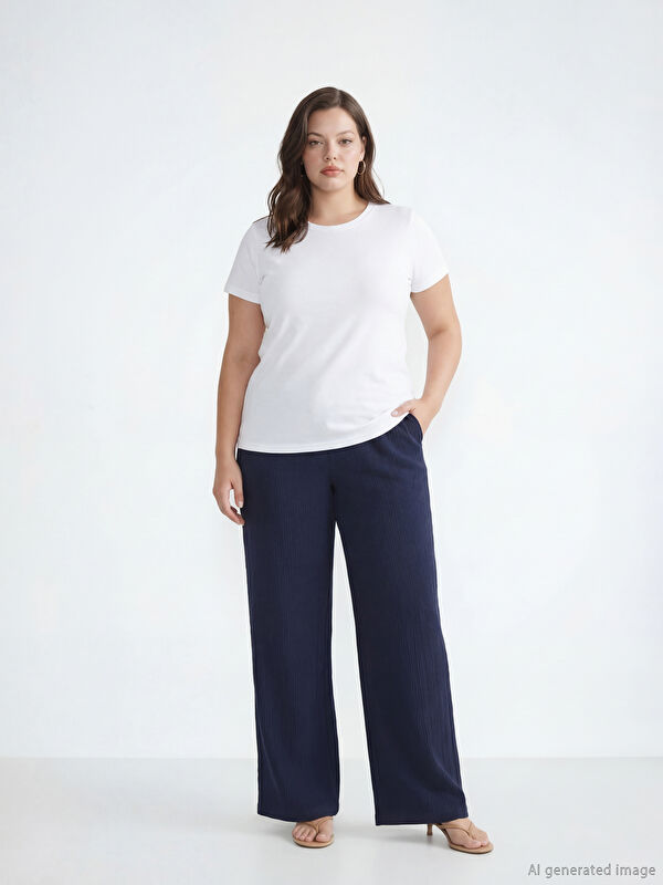 LCW Comfort Beli Lastikli Dokulu Kadın Pantolon