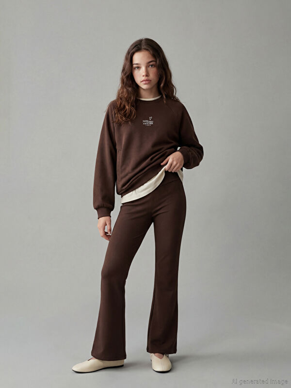 LCW Kids New York Baskılı Kız Çocuk Soft Touch Sweatshirt ve Tayt