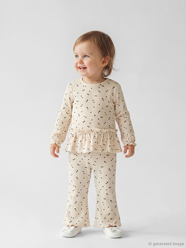 LCW baby Crew Neck Heart Patterned Baby Girls' Blouse and Leggings