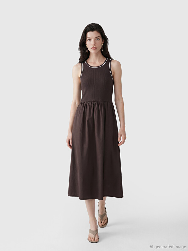 LCW Comfort Crew Neck Fitted Waist Dress