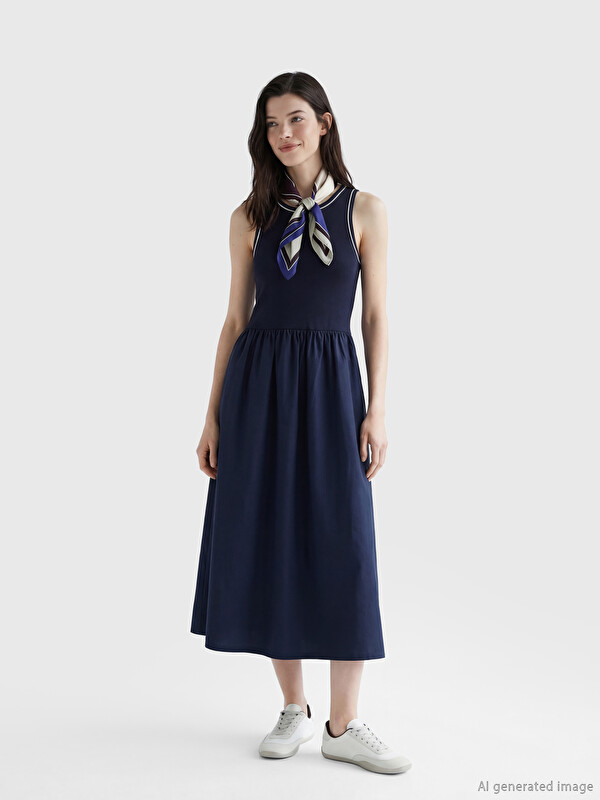 LCW Comfort Crew Neck Fitted Waist Dress