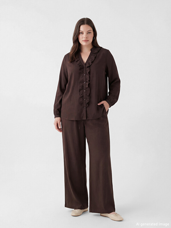LCW Comfort Beli Lastikli Geniş Paça Kadın Pantolon