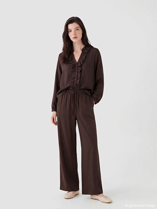 LCW Comfort Beli Lastikli Geniş Paça Kadın Pantolon
