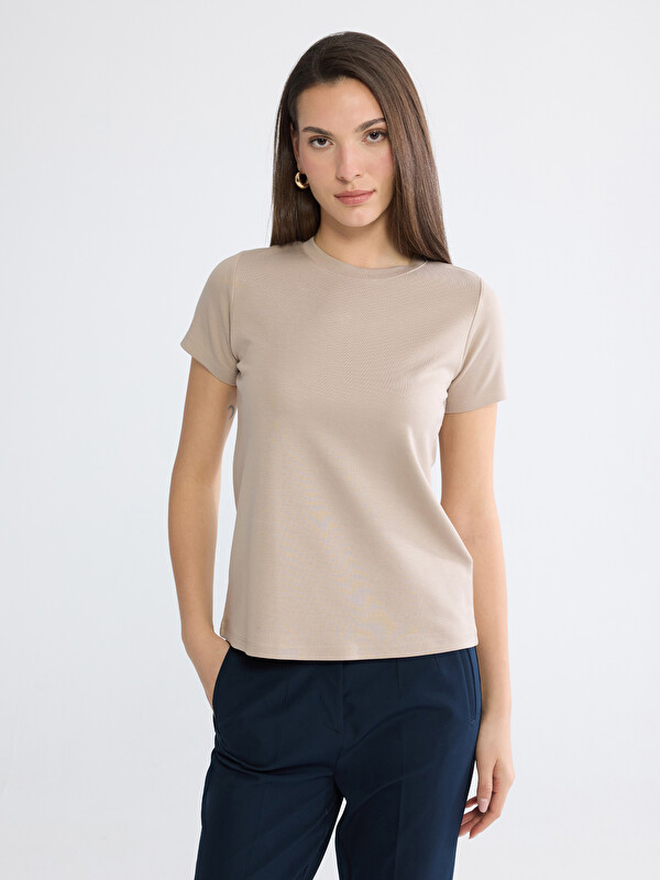 LCWAIKIKI Basic Bisiklet Yaka Soft Touch Kadın Tişört