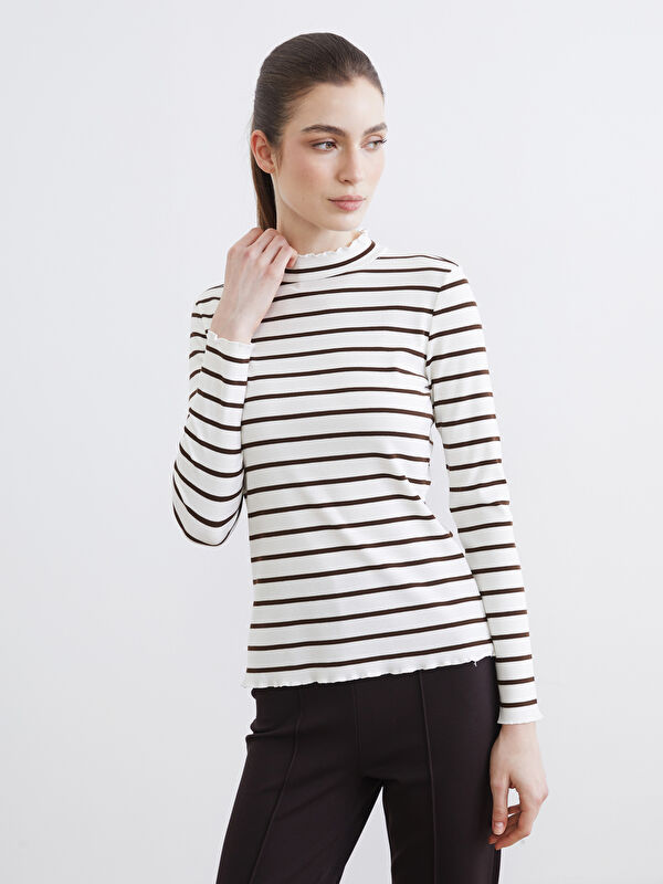 LCW Modest Dik Yaka Çizgili Kadın Body