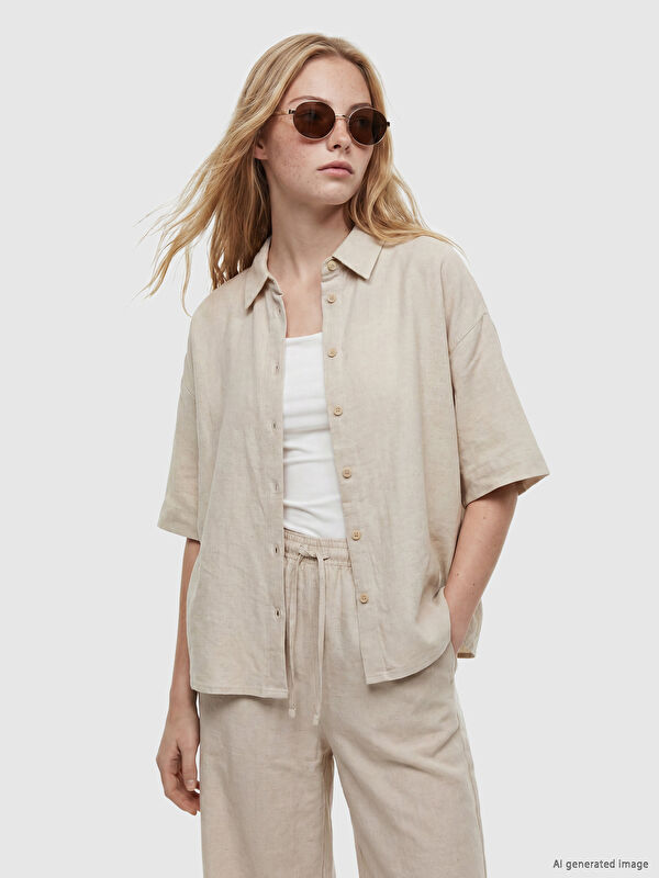 XSIDE Oversize-Leinenmischung Damenhemd
