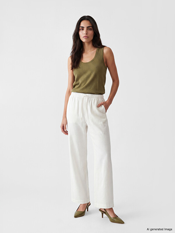 XSIDE Elastic Waist Linen Blend Women's Trousers