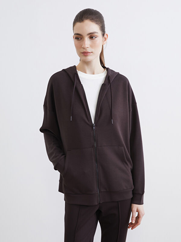LCW Modest Oversize Soft Touch Kadın Fermuarlı Sweatshirt