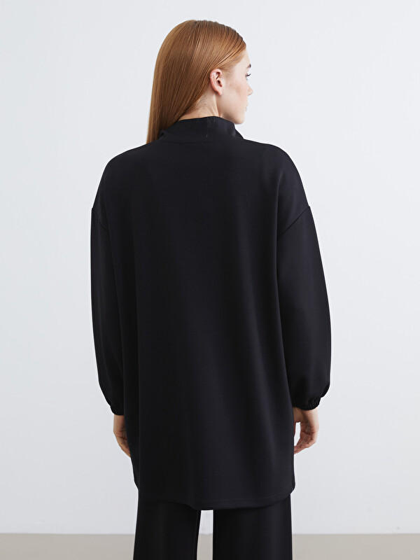 LCW Modest Siyah Soft Touch Oversize Kadın Sweatshirt Tunik