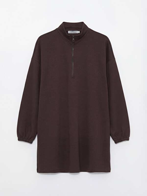 LCW Modest Kahverengi Soft Touch Oversize Kadın Sweatshirt Tunik