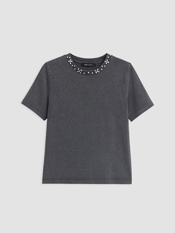 LCW Vision Crew Neck Rhinestone Embellished Women's T-Shirt
