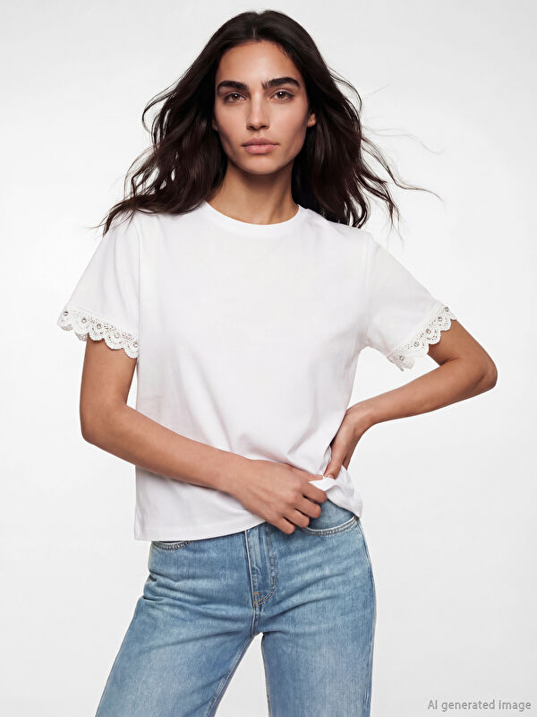 LCW Vision Crew Neck Eyelet Detailed Women's T-Shirt