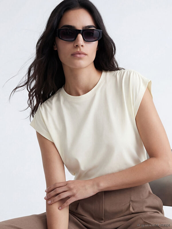 LCW Vision T-Shirt mit Rundhalsausschnitt und Raffung für Damen