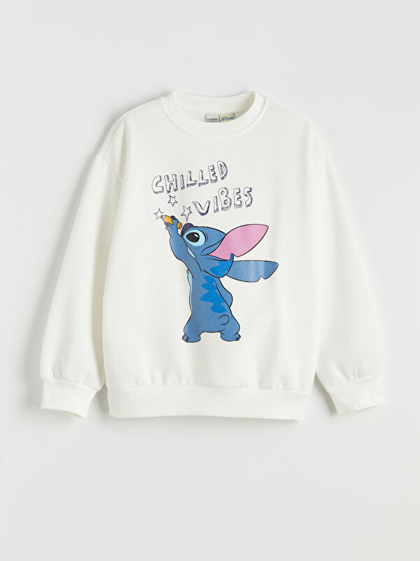 LCW Kids Stitch Baskılı Kız Çocuk Kalın Sweatshirt