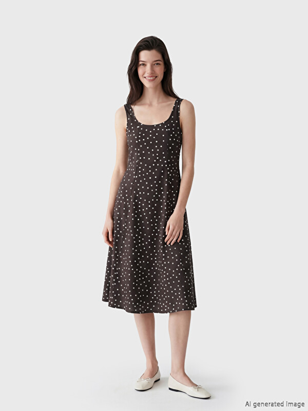 LCW Comfort Square Neck Polka Dot A Form Dress