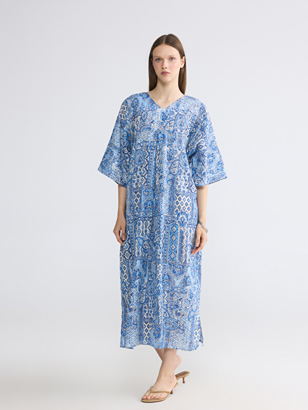 LCW Modest V Neck Patterned A Cut Dress