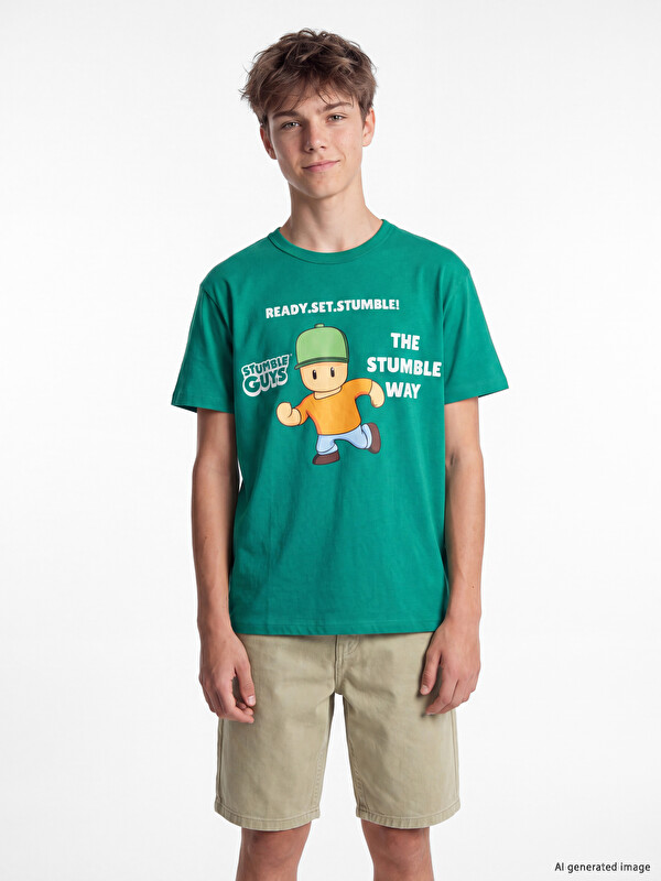 LCW Kids Crew Neck Stumble Guys Printed Boy's T-Shirt