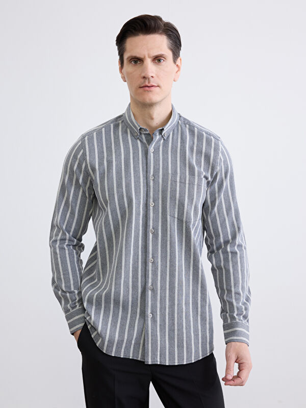 LCWAIKIKI Classic Regular Fit Çizgili Erkek Armürlü Gömlek