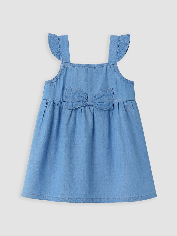 LCW baby Kare Yaka Fiyonklu Kız Bebek Jean Elbise