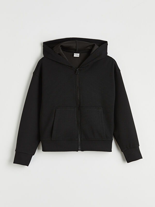LCW Kids Kapüşonlu Kız Çocuk Soft Touch Fermuarlı Sweatshirt