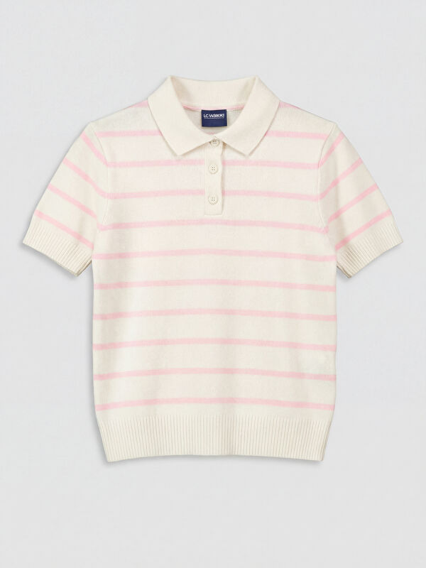 LCW Kids Kısa Kollu Çizgili Polo Yaka Kız Çocuk Triko Kazak