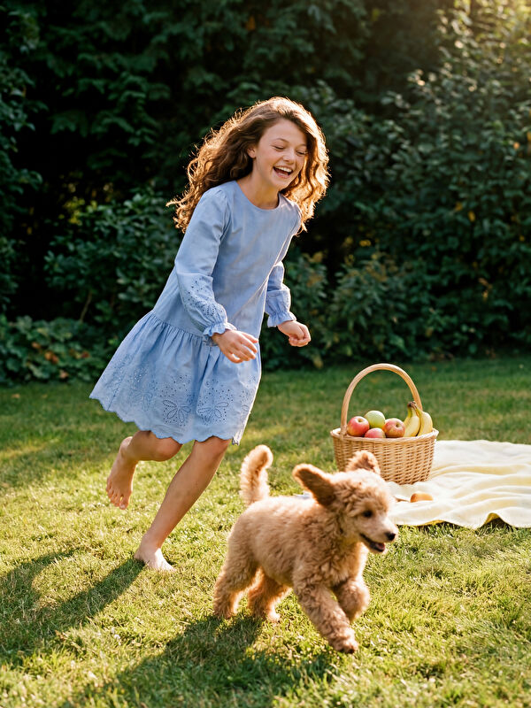 LCW Kids Bisiklet Yaka Fisto Detaylı Kız Çocuk Poplin Elbise