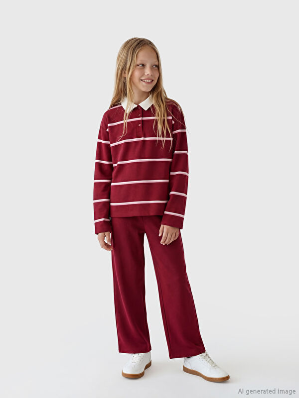 LCW Kids Polo Yaka Çizgili Kız Çocuk Sweatshirt ve Eşofman Altı