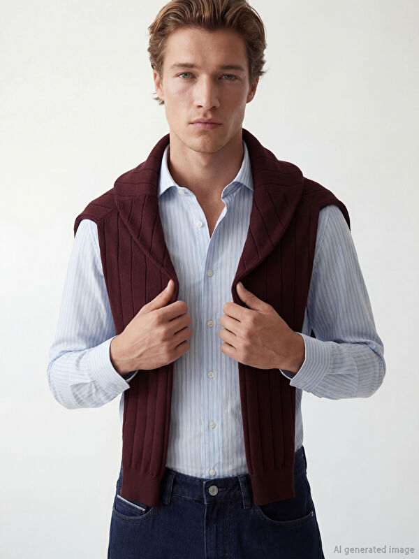 SOUTHBLUE Regular Fit Çizgili Poplin Erkek Gömlek