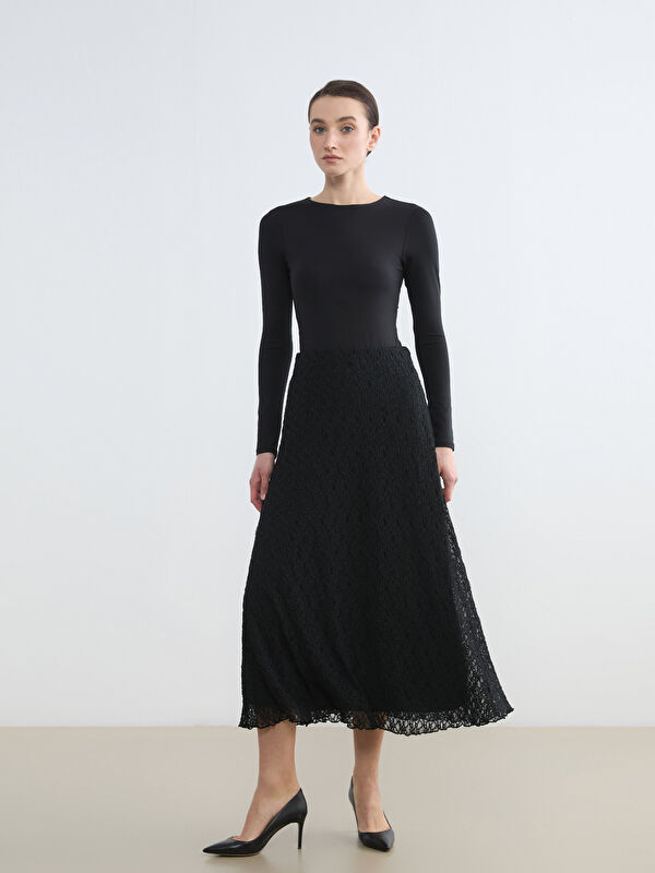 LCW Modest Beli Lastikli Dantelli Etek