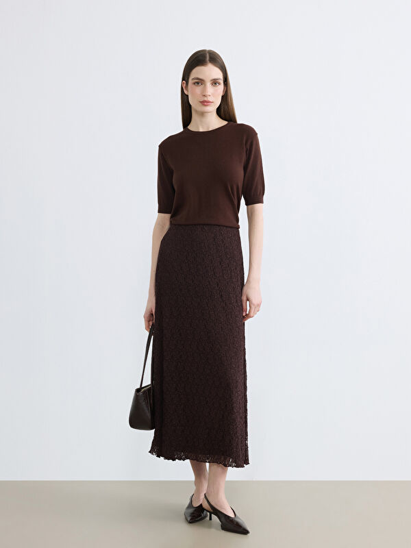 LCW Modest Beli Lastikli Dantelli Etek